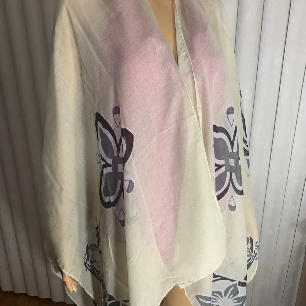 Sheer Scarve  Beige With Gold And Black Design Tassles Opening In Front New